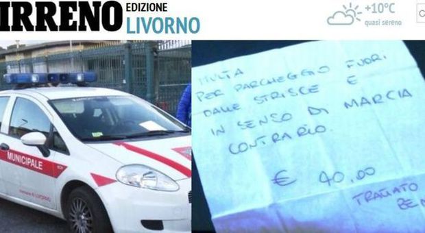 La macchina dei vigili è parcheggiata male: un passante la 'multa'. "40 euro"