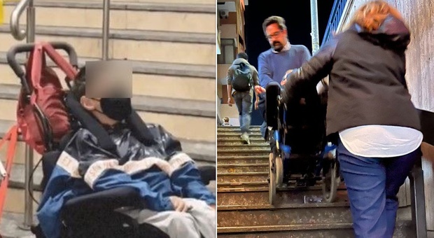 Vergogna in metro a Roma: scale mobili e ascensori out, costretti a portare il figlio disabile in carrozzella a mano