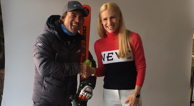 Michelle Hunziker con Kristian Ghedina a Cortina per la Coppa del Mondo si sci femminile