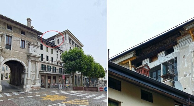 Cornicione crollato, problemi di sicurezza per il Palio di Feltre (e disagi in centro storico)
