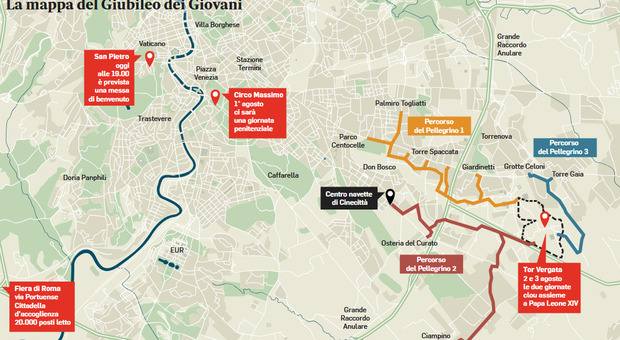 Giubileo, Roma abbraccia i giovani: «Pellegrini di speranza». Cosa sapere: palco, confessioni, divieti di sosta e come raggiungere Tor Vergata
