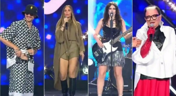 Cornetto Battiti Live, pagelle look: Ilary Blasi fluida (8.5), in pigiama Carl Brave, Sarah Toscano rosso fuoco (7.5). Cristiano Malgioglio? Un gitano (6.5)