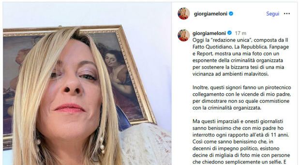  Meloni e il selfie con il pentito: «Io contro la mafia in modo cristallino e duraturo». I pm: ipotesi fotomontaggio 