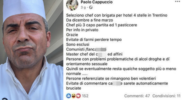 Paolo Cappuccio, lo chef stellato condannato per l'annuncio di lavoro sui social: &laquo;No a gay, comunisti e fanca***sti&raquo;