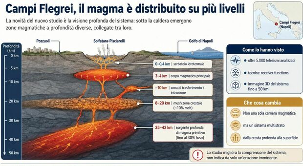 Campi Flegrei, prima mappa del magma: sistema di serbatoi serbatoi (e non una camera unica) sotto la caldera