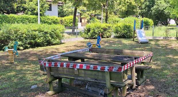 Sacile, non si fermano gli incendi nei parchi: nel mirino ora tavoli e cestini di via Bertolissi