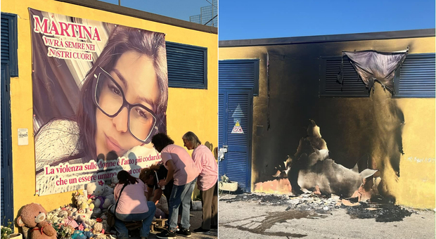 Afragola, distrutto dalle fiamme lo striscione con il volto di Martina Carbonaro
