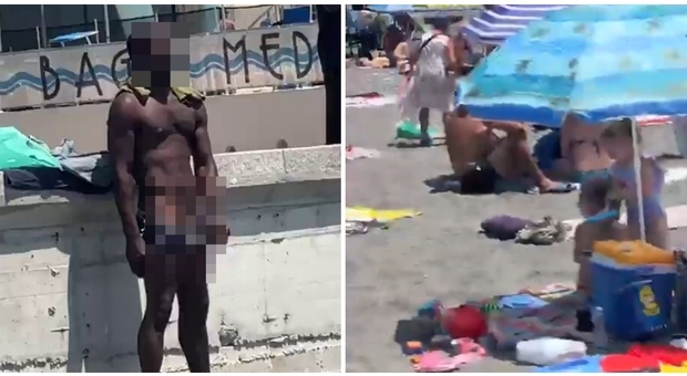 Man masturbates on the beach among families with children