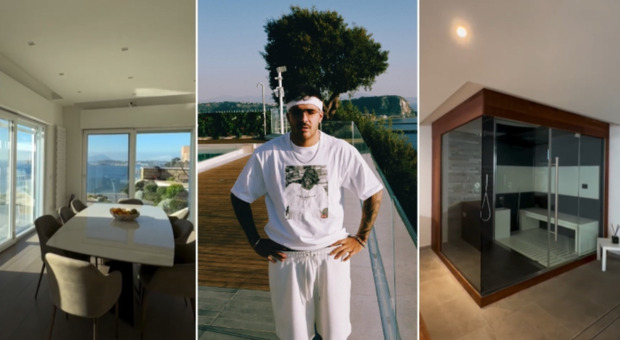 immagine Geolier, la mega villa da milioni di euro a Pozzuoli: l'open space con vetrate, 7 bagni, palestra, sauna e piscina a sfioro con vista su Capri
