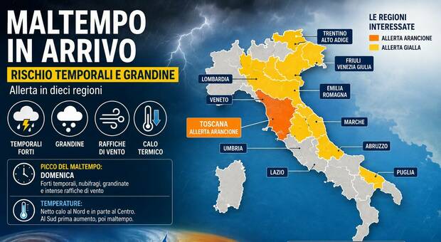 Meteo, maltempo in arrivo: rischio temporali e grandine. Allerta in 10 regioni, la mappa della perturbazione