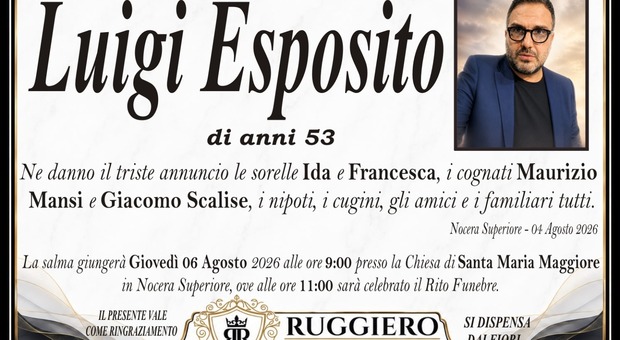  Luigi ?Luca? Esposito, liberata la salma del giornalista: giovedì mattina i funerali 