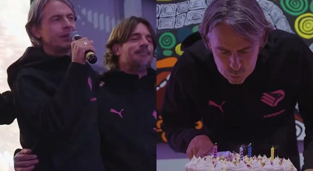 Pippo Inzaghi, festa di compleanno a sorpresa in Australia: i festeggiamenti con il Palermo durante la tournée a Perth