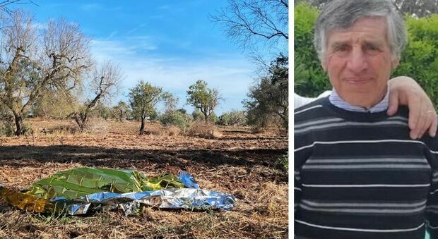 Dramma nel Salento: la vittima è Giuseppe Pampo di 72 anni. Accanto, il corpo dell'anziano ucciso dai due cani coperto da un telo Dramma nel Salento: la vittima è Giuseppe Pampo di 72 anni. Accanto, il corpo dell'anziano ucciso dai due cani coperto da un telo