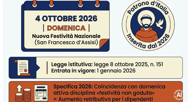 San Francesco, festa nazionale il 4 ottobre 2026: cosa cambia in busta paga (anche se cade di domenica)