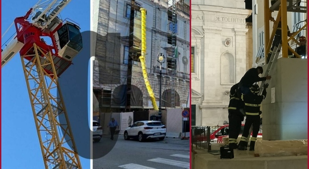 Salgono sulla gru e minacciano di lanciarsi, ennesima protesta nei cantieri della Ricostruzione: &laquo;Pagateci gli stipendi&raquo;. La discesa dopo 12 ore