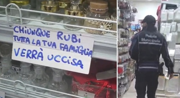  «Chiunque rubi sarà ucciso», i cartelli choc nel negozio scoperti da un agente fuori servizio: i motivi del gesto 
