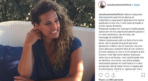 Annalisa Minetti, insulti choc su Instagram: «Sei cieca, non dovevi fare figli». E lei risponde così