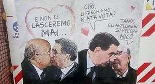Il bacio di De Mita e Mancino: rimossi i manifesti di Avellino