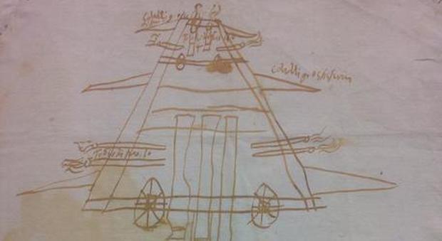 Francesco Guicciardini (1483-1540), trovato un suo disegno di un carro armato con i razzi