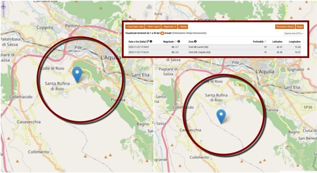 Doppio terremoto (3.6 e 3.7) a L'Aquila a distanza di 20 secondi. Oggi scuole chiuse