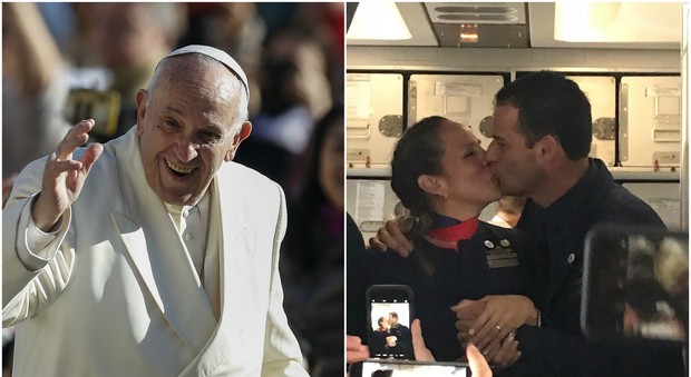 Papa Francesco celebra in volo il matrimonio di una hostess e uno steward