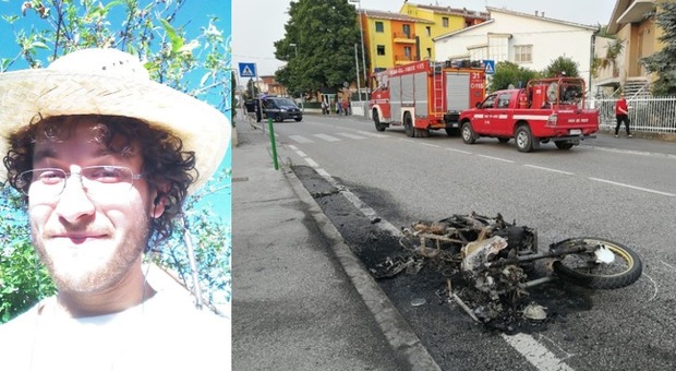 Alberto Rossato e la sua moto dopo il tragico incidente