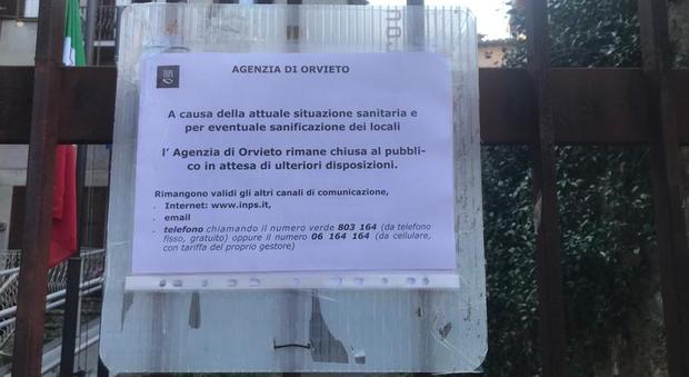 Orvieto, l'agenzia Inps chiude per la situazione sanitaria nazionale