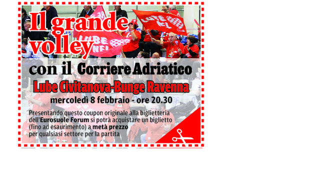 Lube-Ravenna, biglietto scontato con il coupon sul Corriere Adriatico