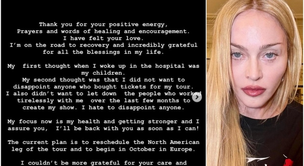Madonna, primo post (con foto) dopo il ricovero e la paura: «Sono sulla via della guarigione, tornerò più forte di prima»