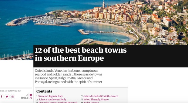 «Sanremo tra i 12 posti di mare più belli». Che gaffe il Guardian, la foto è di Mentone