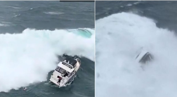 Ruba yacht, viene travolto da un'onda anomala e la polizia lo salva in elicottero
