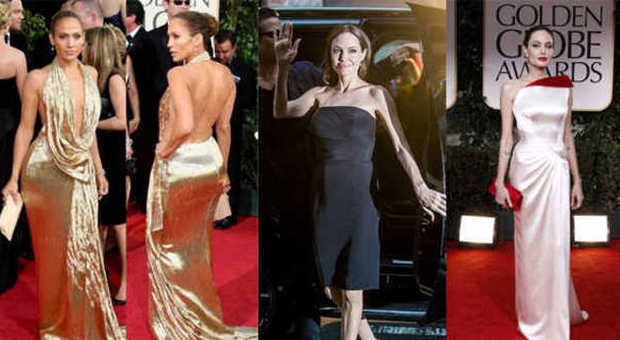Jlo e Angelina Jolie indossano abiti di Versace e Saint Laurent