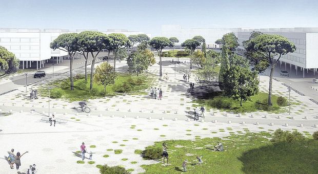 Il rendering dell'isola urbana che nascerà su viale della XVII Olimpiade