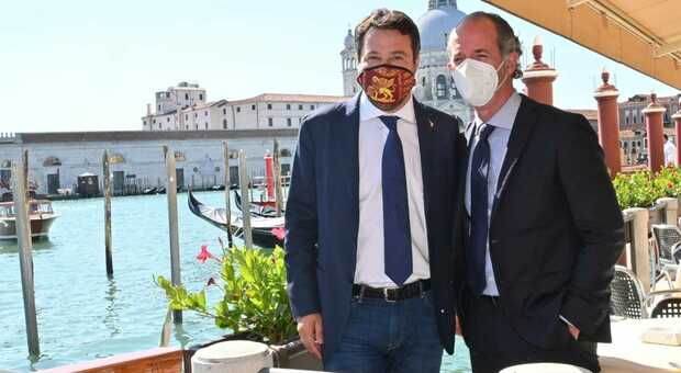 Matteo Salvini oggi a Venezia insieme a Luca Zaia: «Risultato straordinario e unico, orgoglioso di questa squadra»