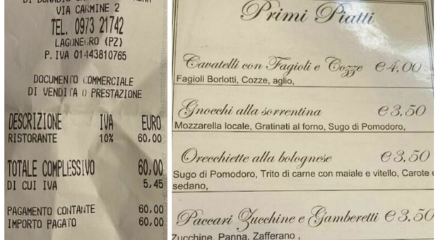 Pranzo da 60 euro in sette a prezzi mai visti: «Abbiamo mangiato antipasto, primo e secondo». Scontrino “pazzo”... al contrario