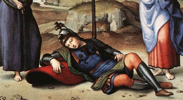 "Il sogno del cavaliere” (Ercole al bivio), è una delle opere di Raffaello esposte nella mostra “Raffaello 1520-1483”, dal 5/03 al 2/06, alle le Scuderie del Quirinale