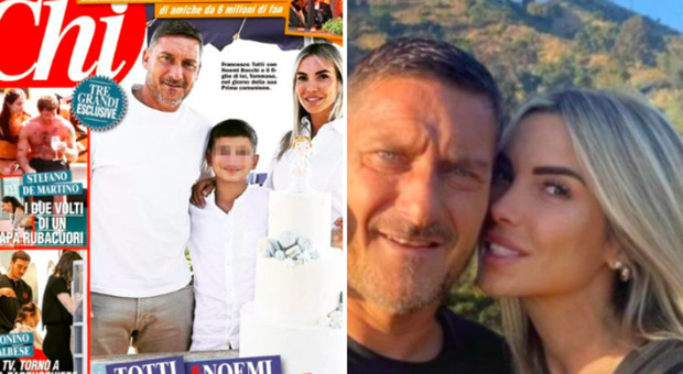 Francesco Totti e Noemi Bocchi felici insieme alla comunione del figlio di lei: prove generali di famiglia