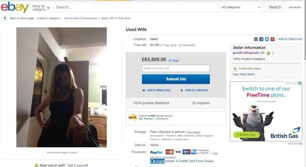 Mette la moglie in vendita su eBay: "L'offerta parte da 78.000 euro"