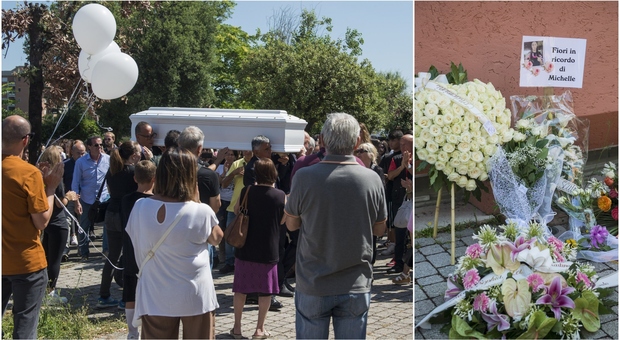 Funerali di Michelle Causo. L’arrivo del feretro con la bara bianca (foto Daniele Leone/Ag.Toiati)