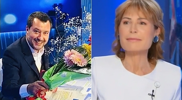 Matteo Salvini porta i fiori a Lilli Gruber, la foto: «Promessa mantenuta»