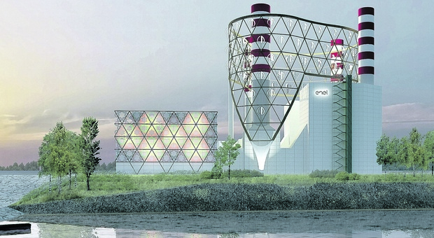 Un rendering del progetto di Enel per la riqualificazione del sito attualmente occupato dalla centrale termoelettrica “Federico II”