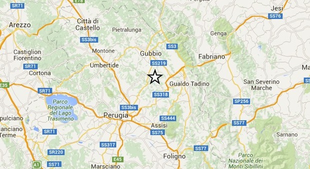 L'epicentro delle due scosse di terremoto in Umbria