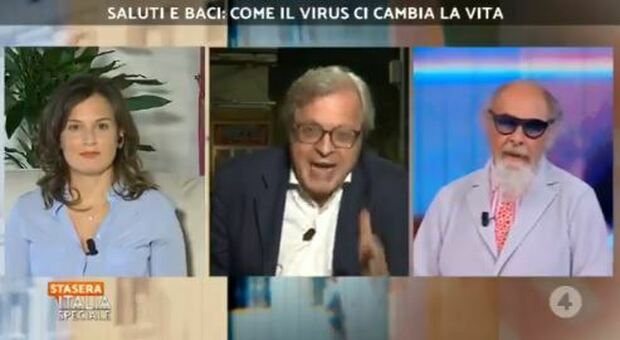 Sgarbi-D'Agostino, lite a Stasera Italia: «La mascherina? Mettitela nel cervello» Video