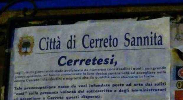 Cerreto Sannita, bufera sul manifesto del sindaco sui migranti