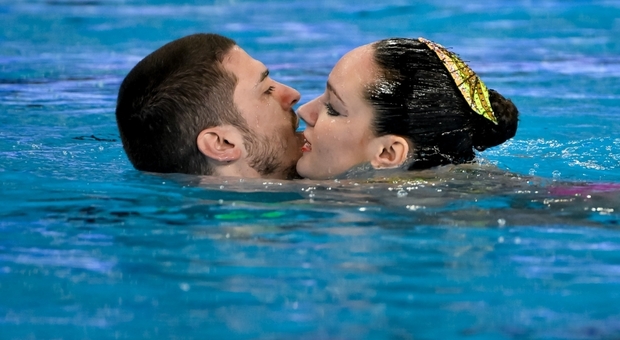 Giorgio Minisini e Susanna Pedotti dopo la gara di nuoto artistico (Foto: Giorgio Perottino / DBM)