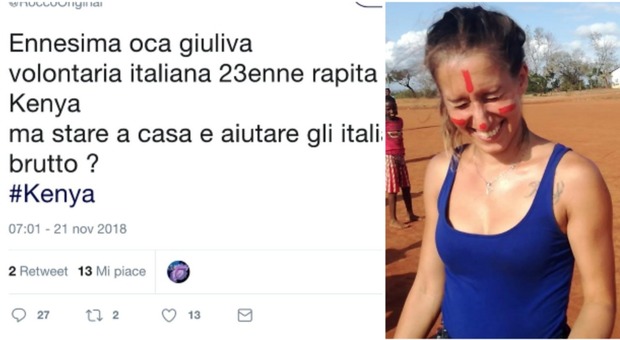 «Oca giuliva, poteva stare a casa e aiutare gli italiani». Insulti choc a Silvia Romano, la volontaria rapita in Kenya