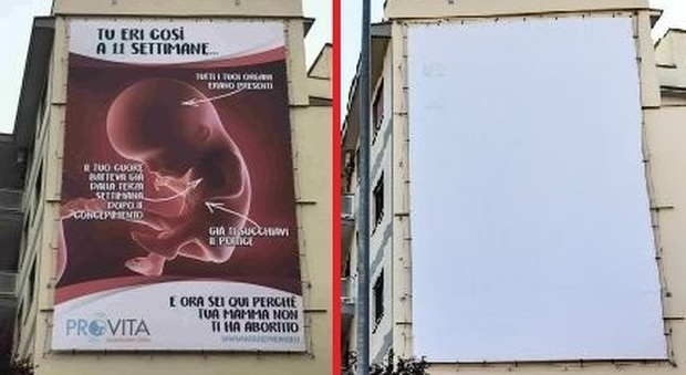 Roma, rimosso il cartellone contro l'aborto dell'associazione Pro Vita