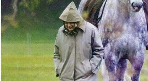 La Regina Elisabetta passeggia sotto la pioggia: la foto che fa impazzire i social