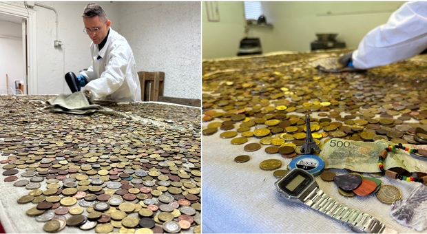 Il record di Fontana di Trevi: 1,6 milioni di euro in monete. Nella vasca anche orologi, anelli e denti