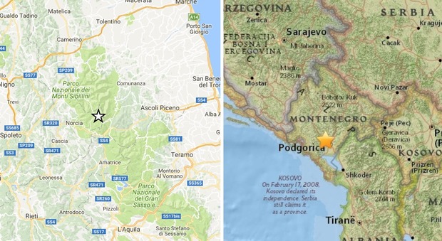 Nuova scossa di magnitudo 3.4 tra Accumoli e Arquata. Trema anche il Montenegro: 3.9